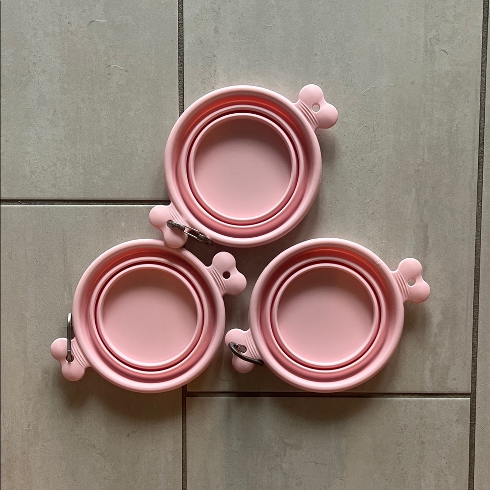 Set of 3 Pink Collapsible Travel Dog Bowls